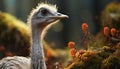 Close up portrait of a cute ostrich looking at camera generated by AI