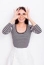 Close up portrait of cute playful girl. She is wearing casual cl Royalty Free Stock Photo