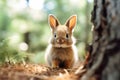 Portrait of a Cute Rabbit Cub in a forest AI Generative Royalty Free Stock Photo