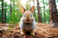 Portrait of a Cute Rabbit Cub in a forest AI Generative Royalty Free Stock Photo