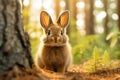 Portrait of a Cute Rabbit Cub in a forest AI Generative Royalty Free Stock Photo