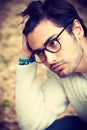 Close-up portrait of a cute young man with glasses Royalty Free Stock Photo