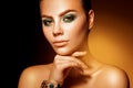 Close up portrait of cutie nice woman with green colors makeup l Royalty Free Stock Photo