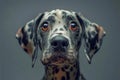 Close Up Portrait of a Dalmatian Dog with Distinctive Spots and Soulful Eyes on a Neutral Background