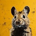 Vibrant Portraiture: Commissioned Painting Of Brown Mouse On Yellow Background