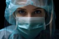 close up portrait of doctor - nurse - every day hero - wearing full medical protection with mask and cap - generative ai