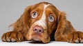 Close up portrait of a dog. Pure youth crazy look.