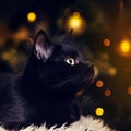 Close up portrait of a domestic black cat. Kitten with yellow eyes looking in front Royalty Free Stock Photo