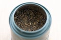 A close up portrait of dried loose fresh marrakech mint tea in a blue pot. Ready to be used to make a delicious fresh cup of the Royalty Free Stock Photo