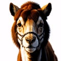 close up portrait of a dromedary camel is transparent and isolated on a white background.