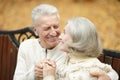 Close-up portrait of elderly couple in autumn park Royalty Free Stock Photo