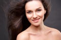 Close up portrait of elegant brunette woman with nude make up Royalty Free Stock Photo