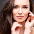 Close up portrait of elegant brunette woman with nude make up Royalty Free Stock Photo