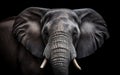 Close-up portrait of an elephant on a black background. Generated AI Royalty Free Stock Photo