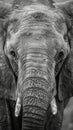 Close-up portrait of an elephant in monochrome Royalty Free Stock Photo