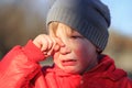 Close-up portrait of an emotional boy in a bad mood