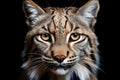 Close-up portrait of eurasian lynx isolated on black background. AI generated content.