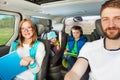 Close-up portrait of family travelling by car Royalty Free Stock Photo