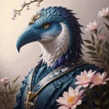 Close up portrait fantasy bird. Generative AI