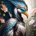 Close up portrait fantasy bird. Generative AI