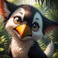 Close up portrait fantasy bird. Generative AI