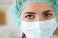 Close-up portrait of female medicine doctor wearing protective m Royalty Free Stock Photo