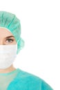 Close-up portrait of female surgeon doctor in mask