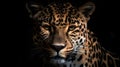 Close up portrait ferocious carnivore leopard, stare or looking at the camera at dark background Royalty Free Stock Photo