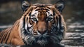Close up portrait ferocious carnivore tiger stare or looking at the camera and get out from the water Royalty Free Stock Photo