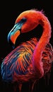 Close-up portrait of a flamingo brightly colored. Tropical exotic bird rose flamingo portrait on black background.