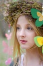 Close up portrait of a folk style beautiful girl in a circlet Royalty Free Stock Photo
