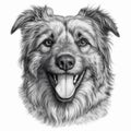 Close-up portrait of friendly dog on white background, graphic drawing. Generative AI