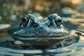 Close Up Portrait of a Frog Peeking Out from Water with Vivid Detail and Natural Background