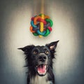 Close up portrait of a funny purebred dog, open mouth looking up to catch his favourite toy. Astonished Border Collie expression, Royalty Free Stock Photo