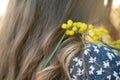 close-up portrait of a gentle beautiful young happy mysterious inspired woman brunette with long hair smiling laughing Royalty Free Stock Photo