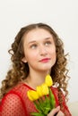 Close up portrait of girl with bouquet of flowers Royalty Free Stock Photo