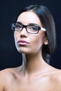 Close up portrait of a girl with optical glasses