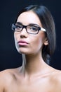 Close up portrait of a girl with optical glasses Royalty Free Stock Photo