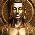close up portrait of golden Budda with close eyes. religion concept. Ai generate Royalty Free Stock Photo