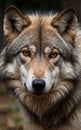Close up portrait of grey wolf