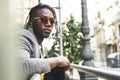 Close-up portrait of a handsome African-American man with outdoor sunglasses Royalty Free Stock Photo