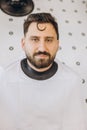 Close-up portrait of handsome bearded man at the barbershop, indoor. Beauty, selfcare, style, fashion, healthcare and