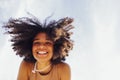 Close up portrait of happy african american female teenage smiling sweetly at the camera Royalty Free Stock Photo
