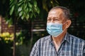 Close-up portrait of happy asian senior man wear a mask Look with hope. Old thai man Royalty Free Stock Photo