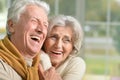 Portrait of a happy laughing senior couple at home Royalty Free Stock Photo