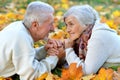 Close up portrait of happy senior couple lying in park Royalty Free Stock Photo