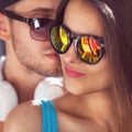 Close up portrait of happy smiling couple in love. Royalty Free Stock Photo