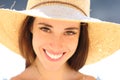 Close up portrait of a woman smiling on the beach Royalty Free Stock Photo
