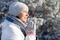 Close up portrait of happy young woman praying Royalty Free Stock Photo