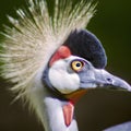 Close-up portrait head of a grey-crowned crane bird